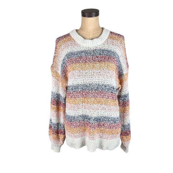 Madewell Baez‎ Pullover Sweater Neutral Stripes open knit M - Picture 3 of 10